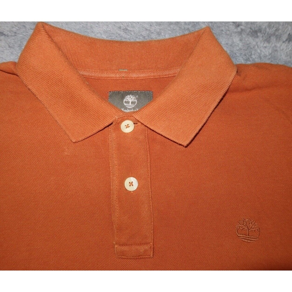 Timberland Men's SZ L Regular Fit Short Sleeve Orange Embroidered Polo Shirt